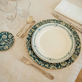 Conjunto de bajoplatos y platos de pan redondos Flor Azul Oscuro - Chiticris