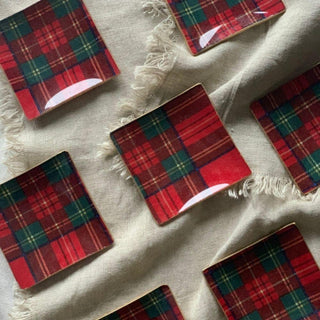 Conjunto de 6 platos de pan cuadrados Escocés rojo