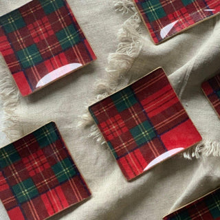 Conjunto de 6 platos de pan cuadrados Escocés rojo